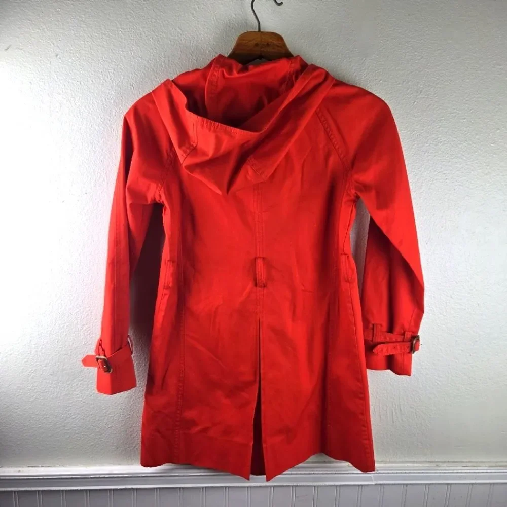 Women's J.Crew Bright Orange Winter Raincoat Hooded Jacket Size 00/XXS